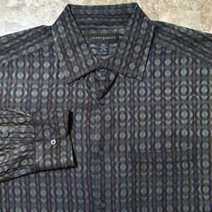 Jhane Barnes Shirt Mens XL Marble Cat Eyes Long Sleeve Button Cotton Vintage 90s